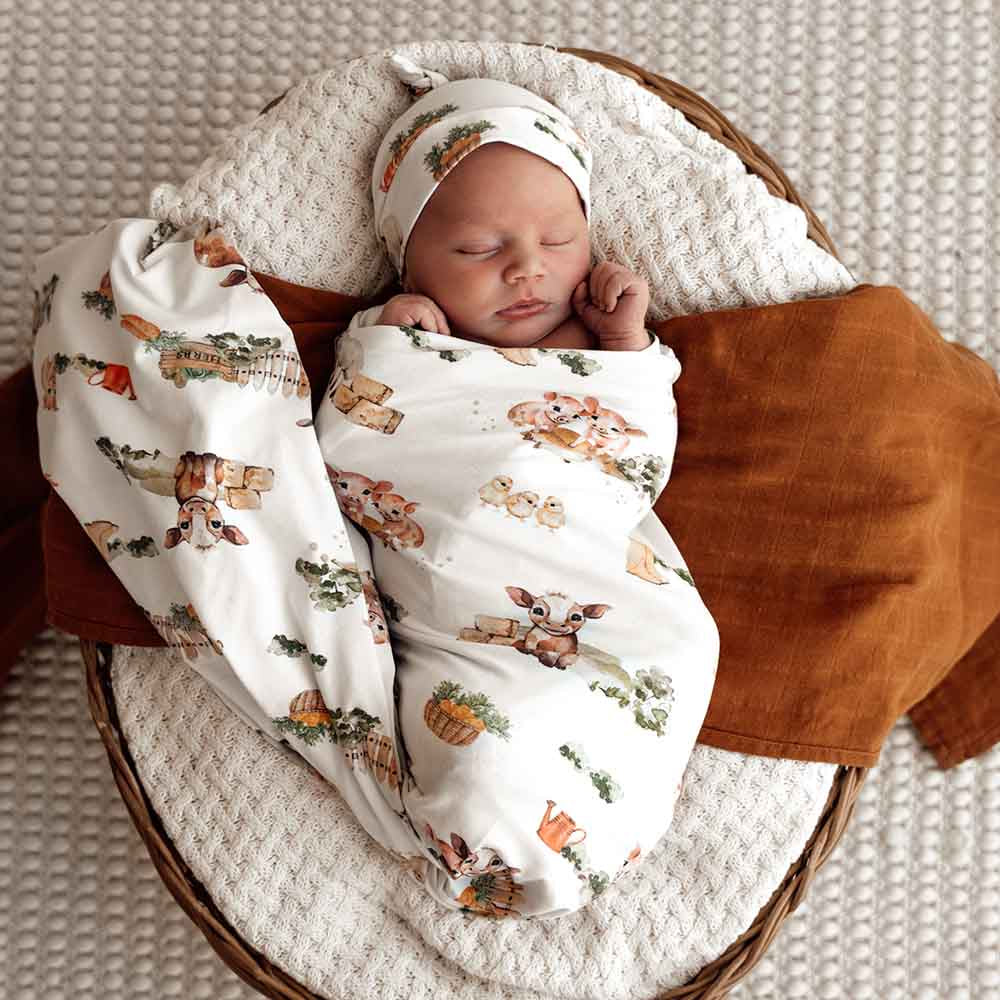 Safari Organic Jersey Wrap & Beanie Set