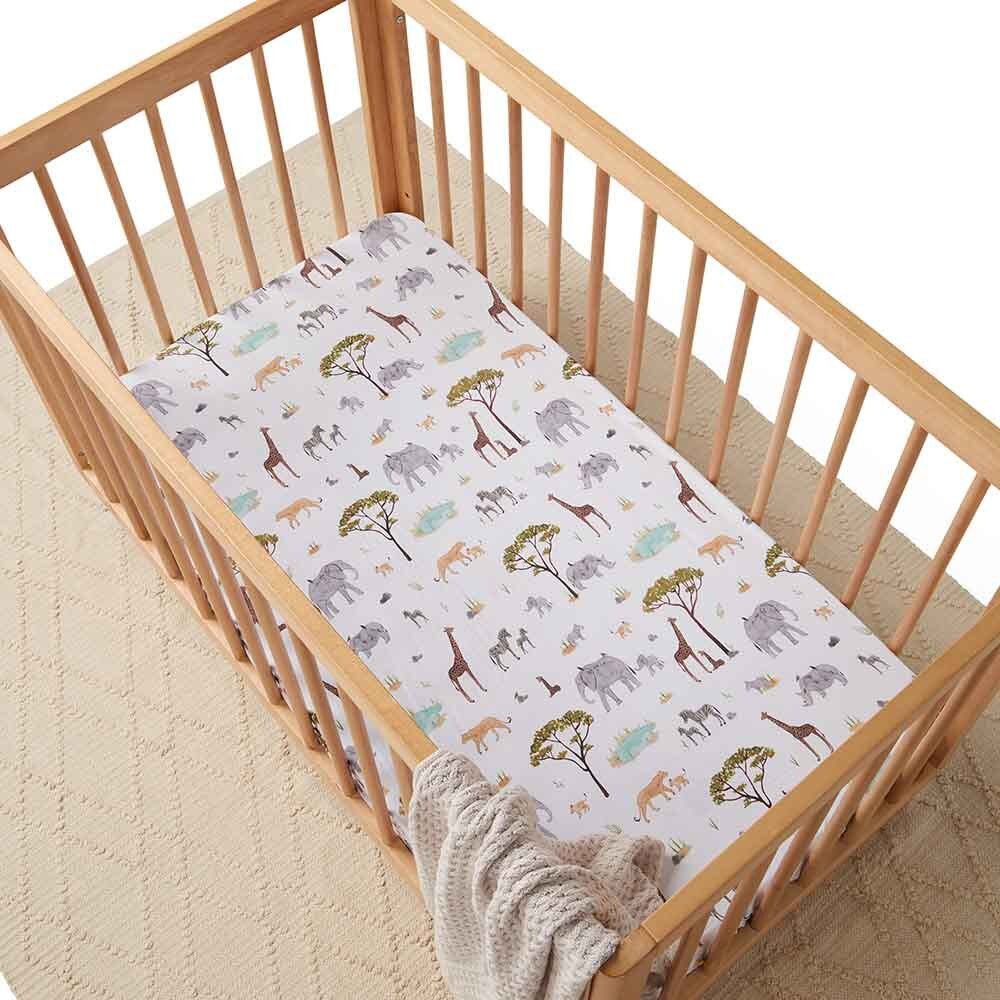 BABY MAM 100% Cotton Fitted Sheet For 120x60cm Cot - On Safari Theme
