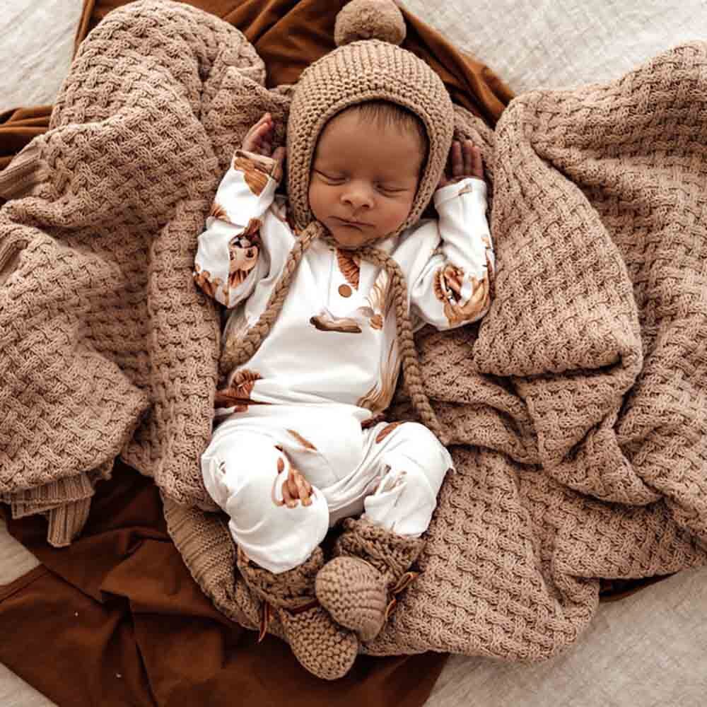 Snuggle Hunny Kids - Olive Merino Wool Bonnet & Booties