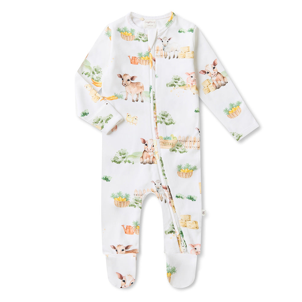 Cherry Blossom Organic Snuggle Sleepsuit Zip Footie with Frill
