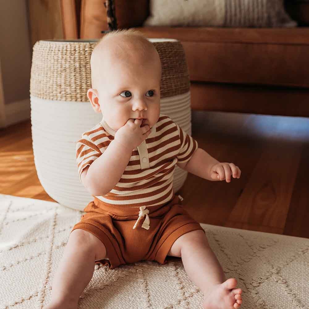 Biscuit Stripe Short Sleeve Organic Bodysuit - View 5