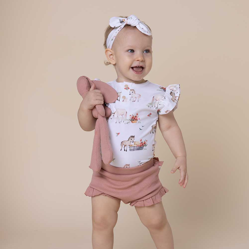 Pony Pals Short Sleeve Organic Bodysuit with Frill - View 6