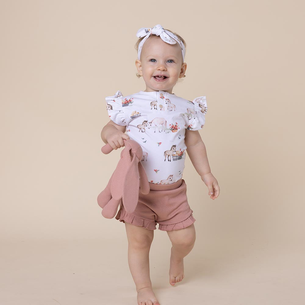 Pony Pals Short Sleeve Organic Bodysuit with Frill - View 7