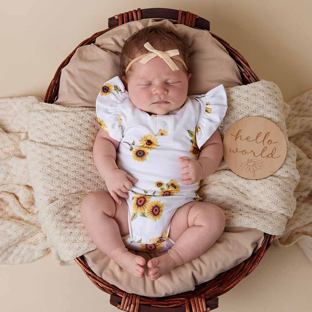 Sunflower Short Sleeve Organic Bodysuit with Frill - View 1