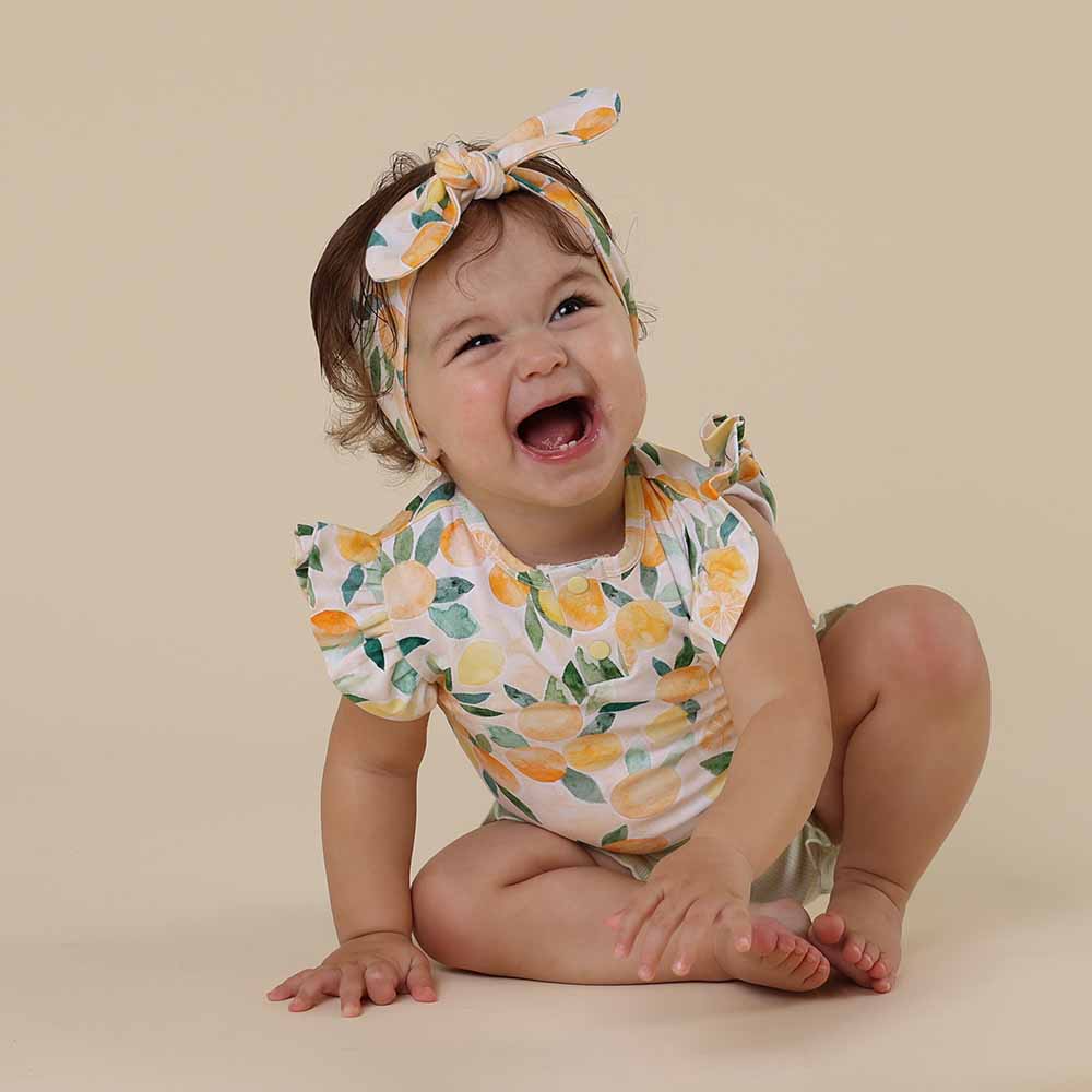 Sunny Citrus Short Sleeve Organic Bodysuit with Frill - View 15