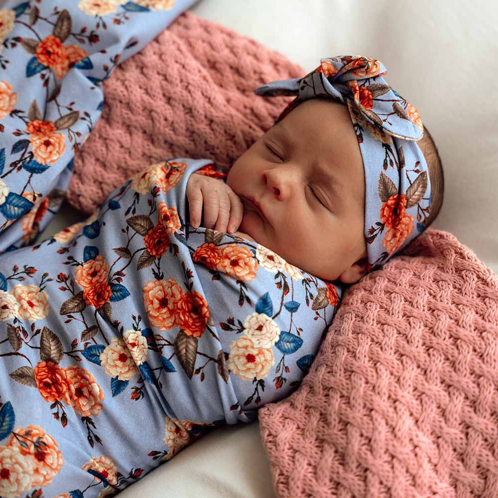 Vintage Blossom Organic Jersey Wrap & Topknot Set - View 2