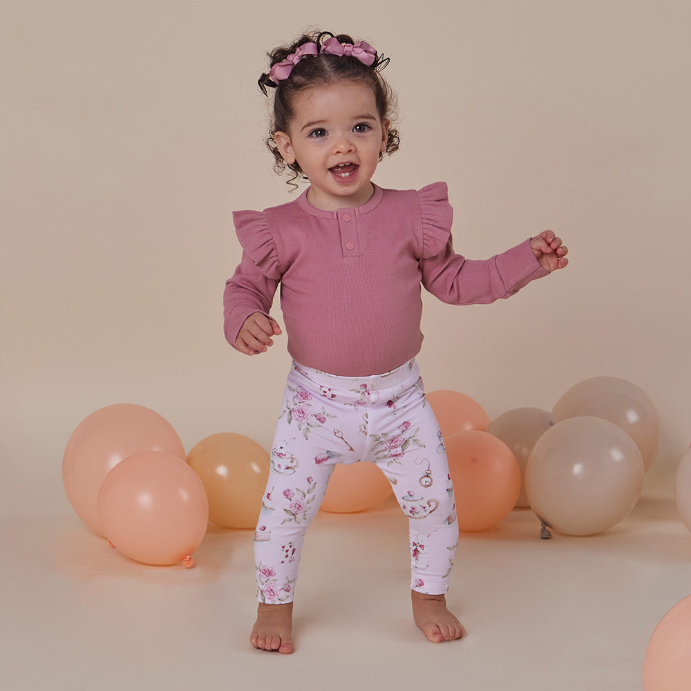 Jewel Pink Rib Long Sleeve Organic Bodysuit with Frill - View 4