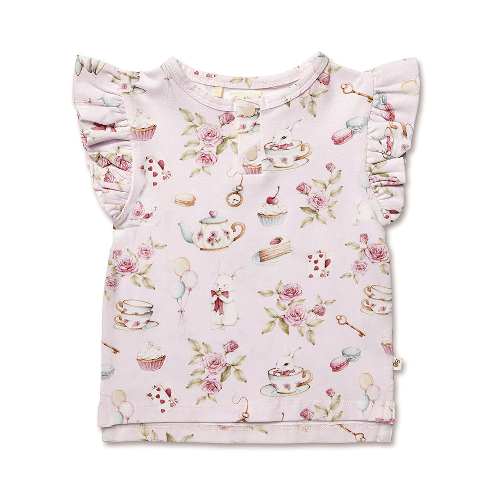 Alice's Tea Party Organic Short Sleeve Top with Frill - View 2