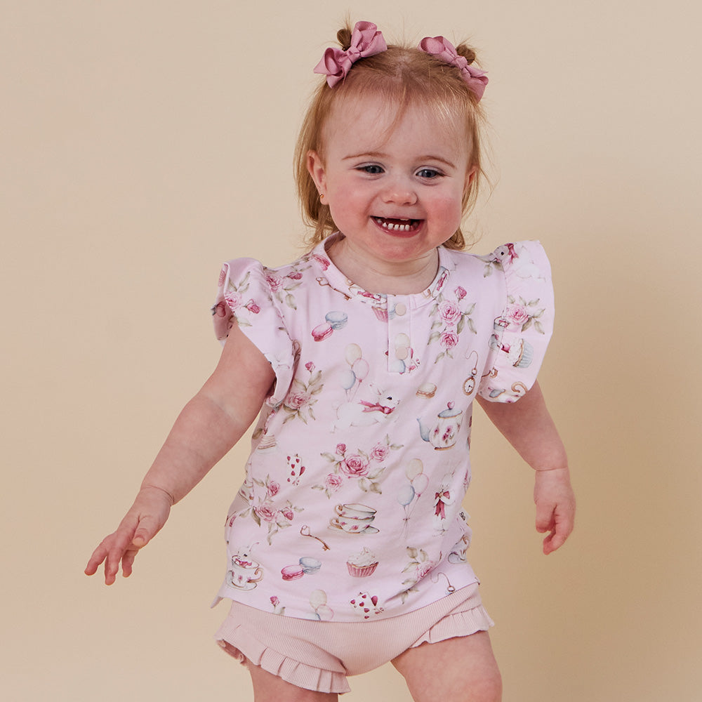 Alice's Tea Party Organic Short Sleeve Top with Frill - View 1