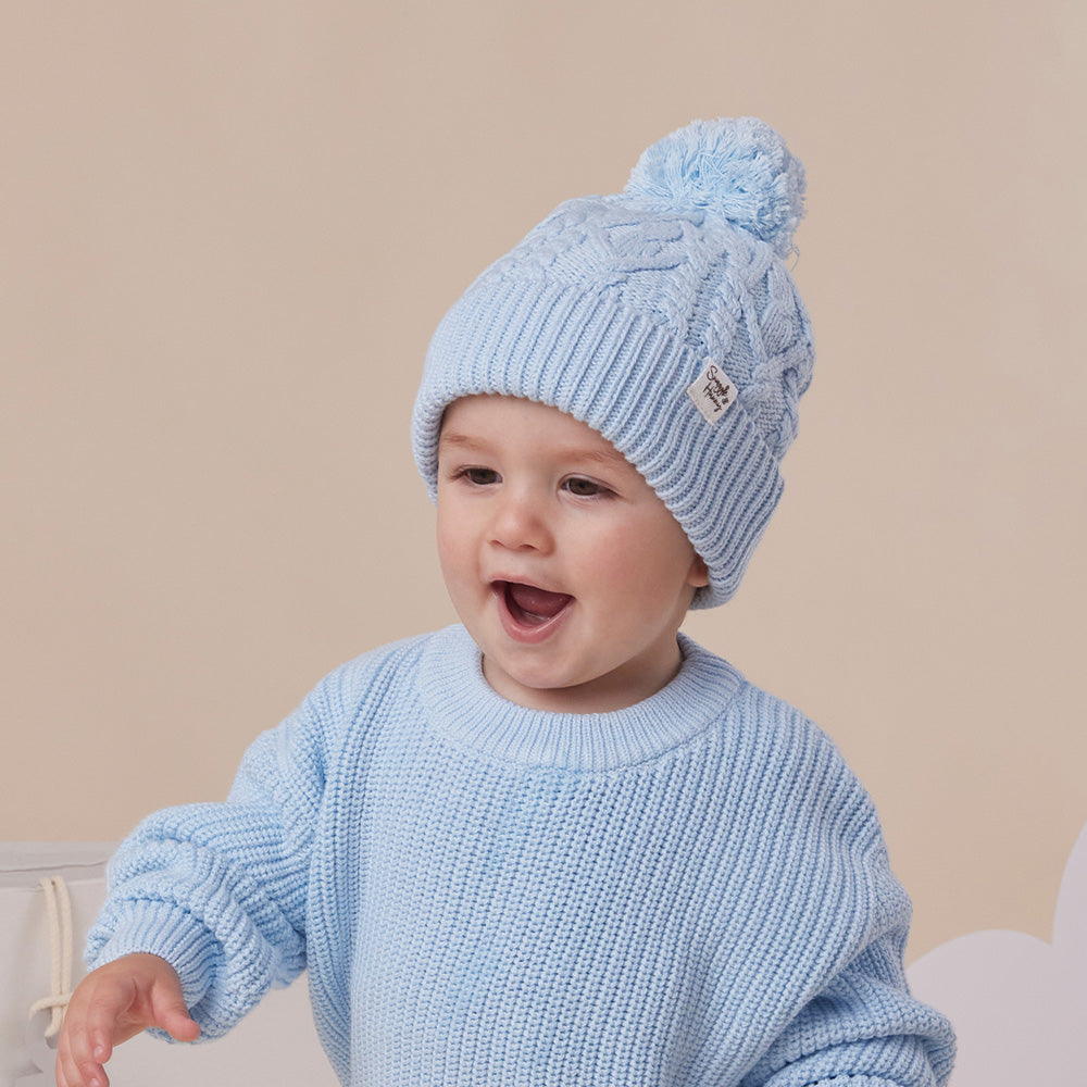 Baby Blue Organic Baby Knit Beanie - View 5