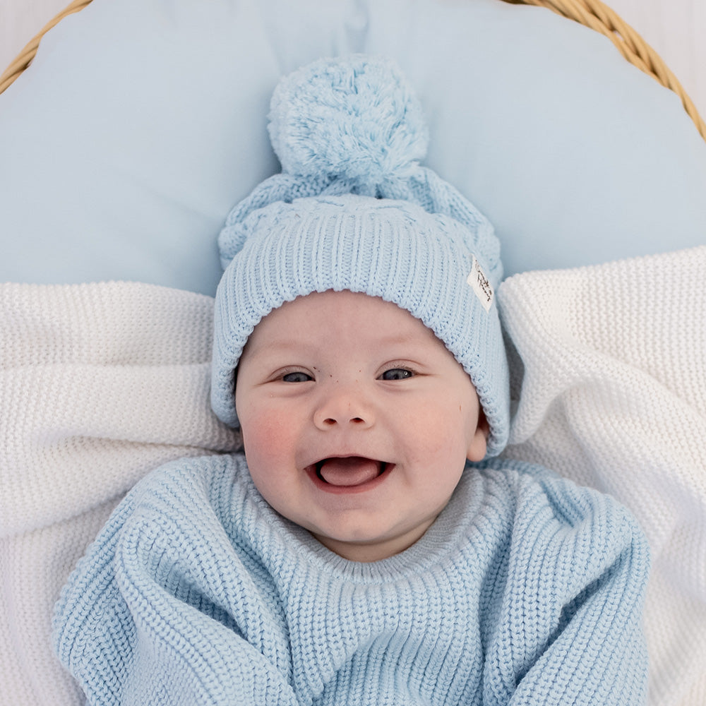 Baby Blue Organic Baby Knit Beanie - View 4