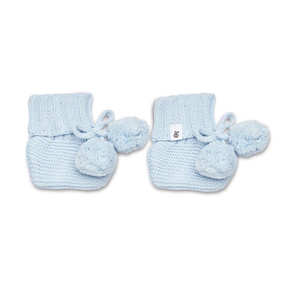 Baby Blue Organic Cotton Knit Booties - View 2