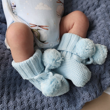 Baby Blue Organic Cotton Knit Booties | Snuggle Hunny