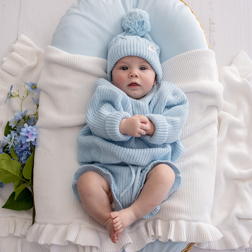 Baby Blue Oversized Cotton Knit Jumper - View 9