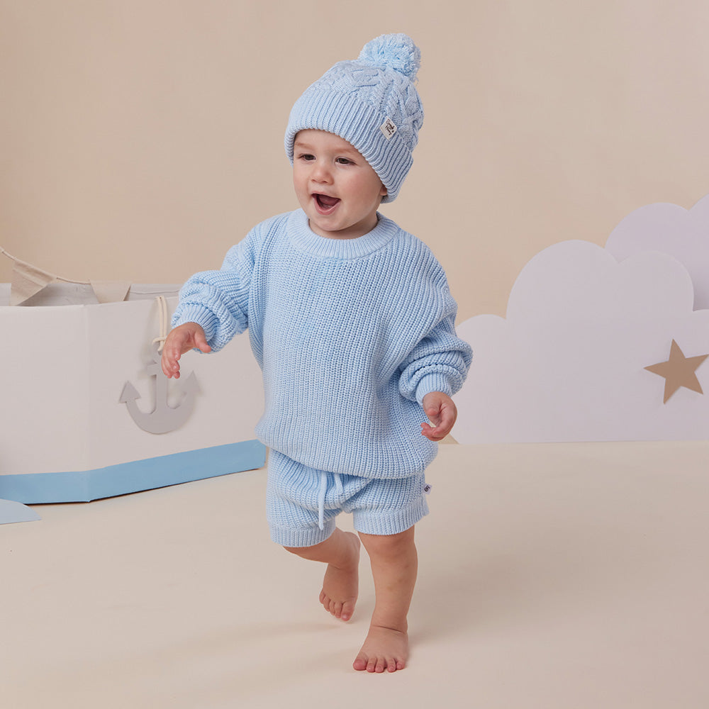 Baby Blue Oversized Cotton Knit Jumper - View 8