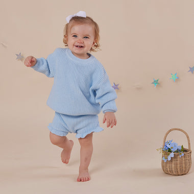 Baby Blue Oversized Cotton Knit Jumper | Snuggle Hunny