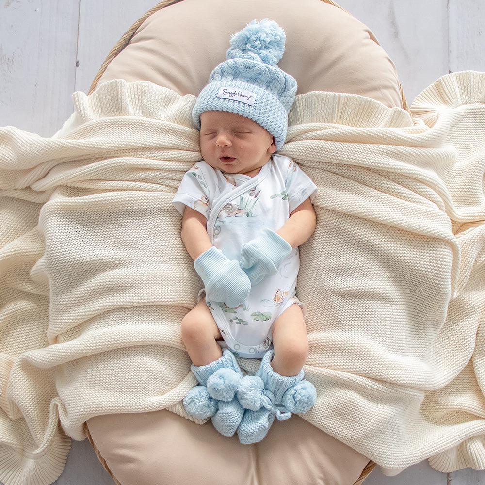 Baby Blue Organic Cotton Rib Mittens - View 4