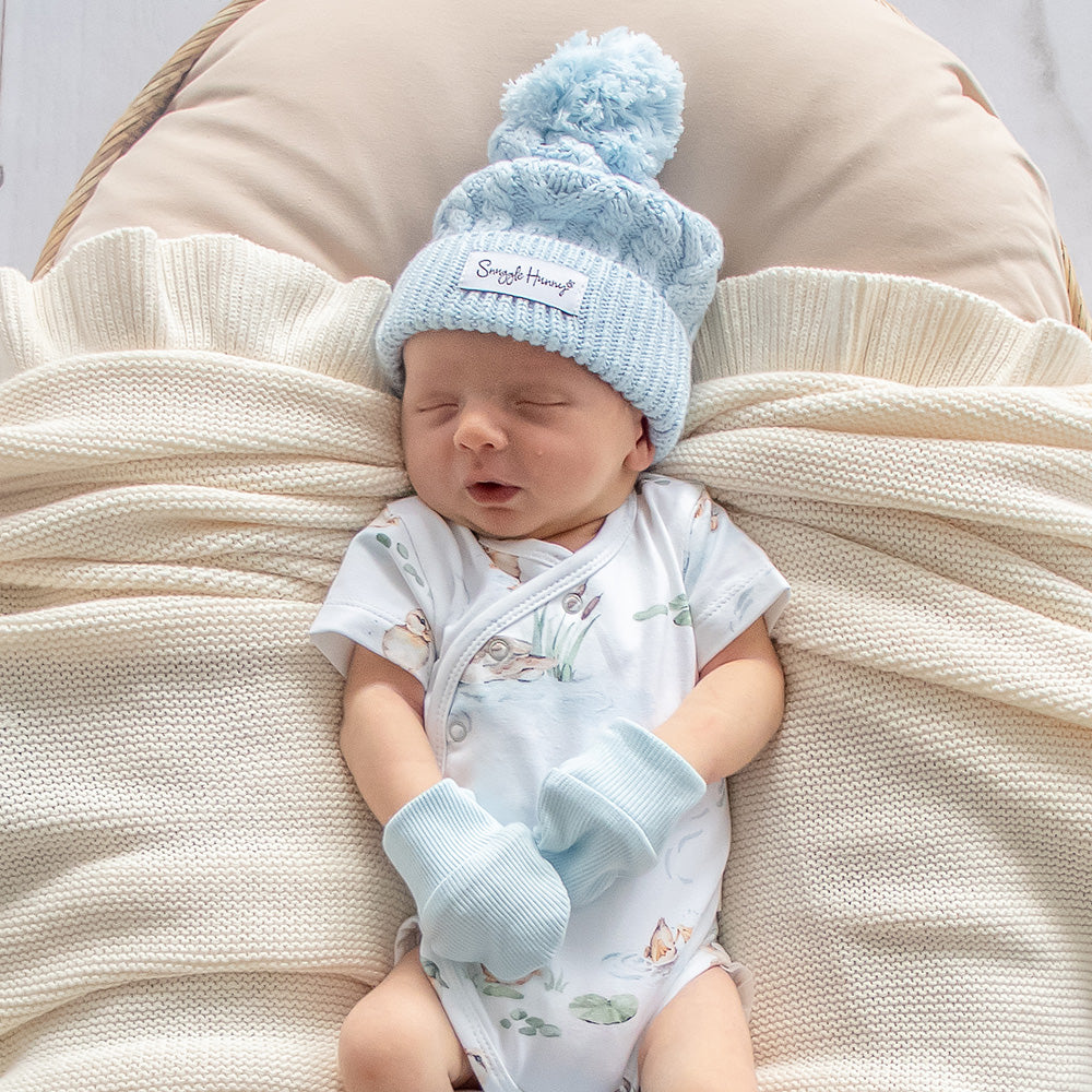 Baby Blue Organic Cotton Rib Mittens - View 3