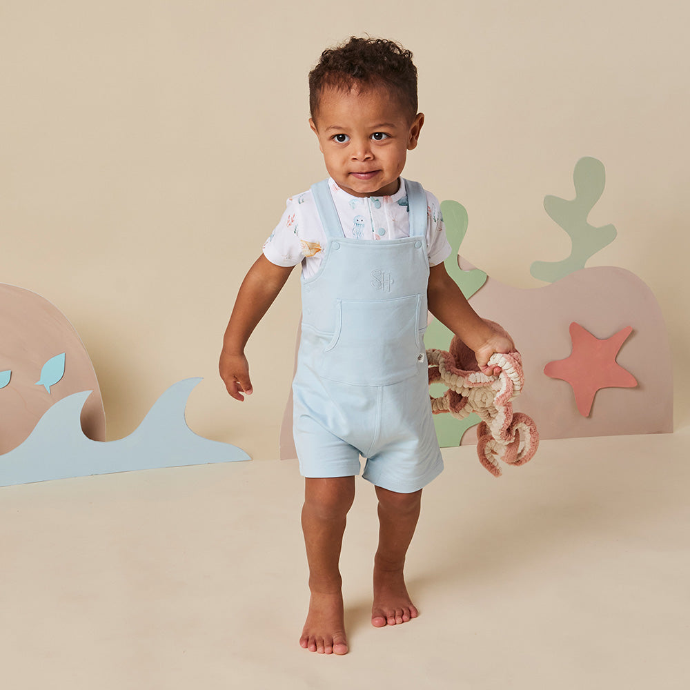 Baby Blue Organic Joey Overall Shorts - View 7