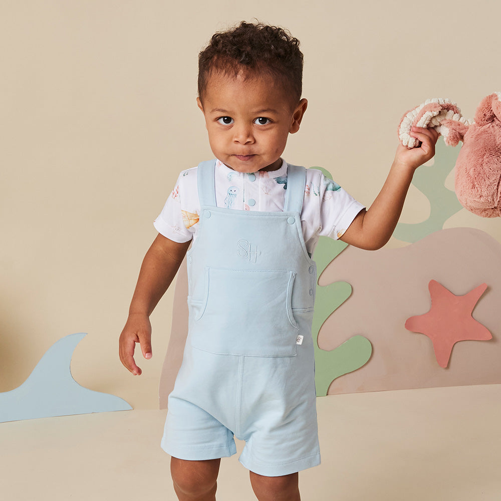 Baby Blue Organic Joey Overall Shorts - View 4
