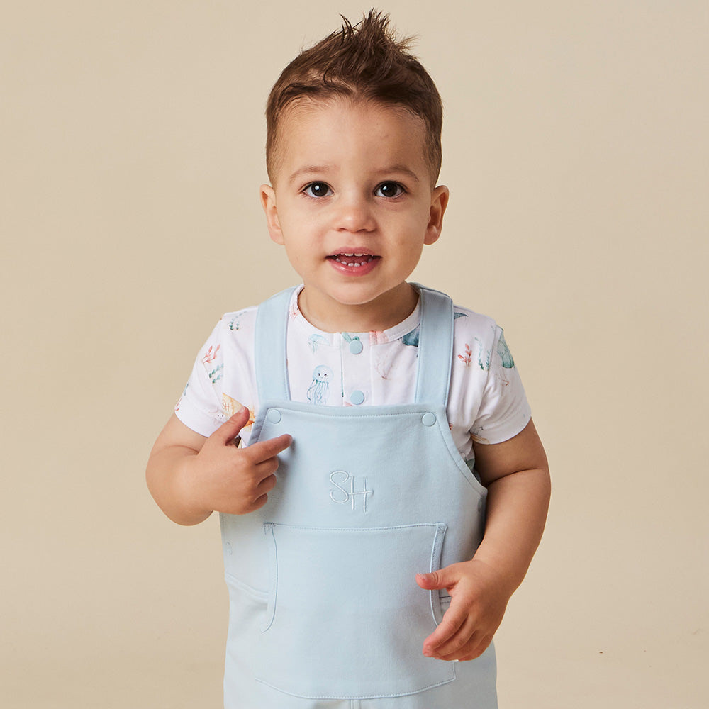 Baby Blue Organic Joey Overall Shorts - View 6
