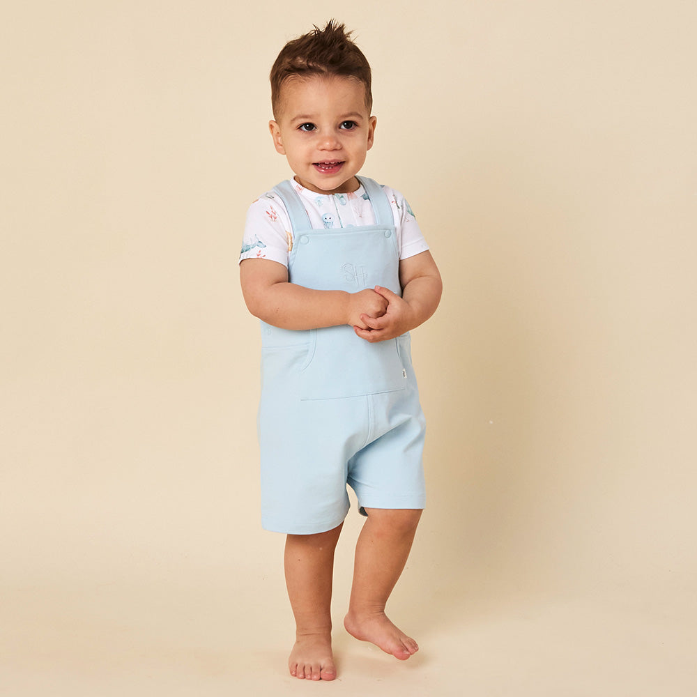Baby Blue Organic Joey Overall Shorts - View 11