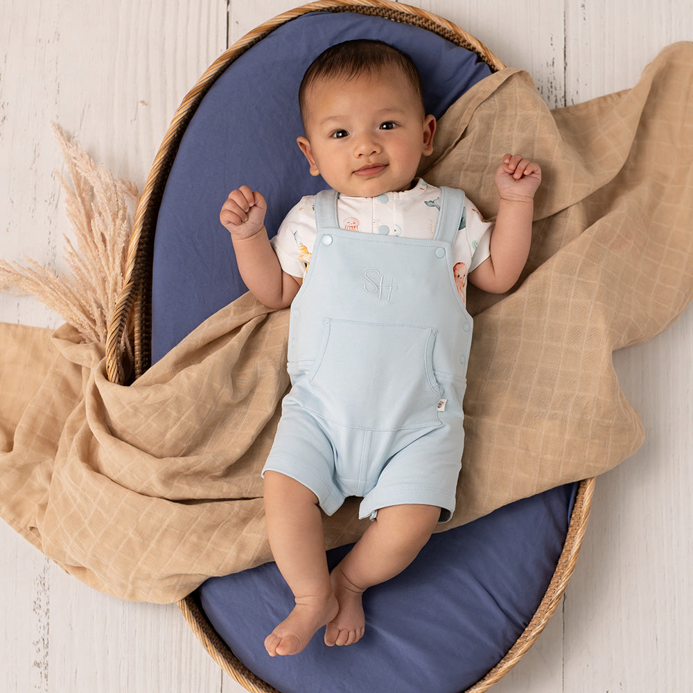 Baby Blue Organic Joey Overall Shorts - View 9