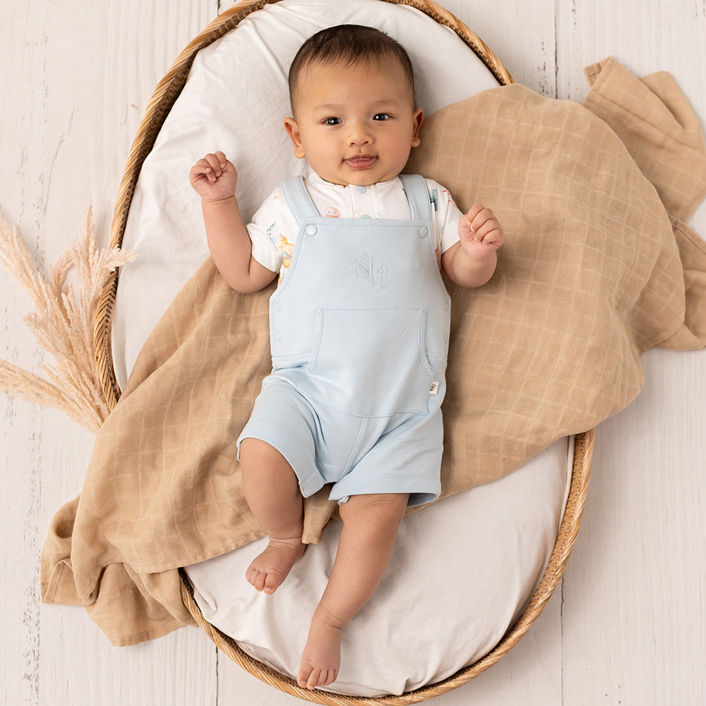 Baby Blue Organic Joey Overall Shorts - View 5