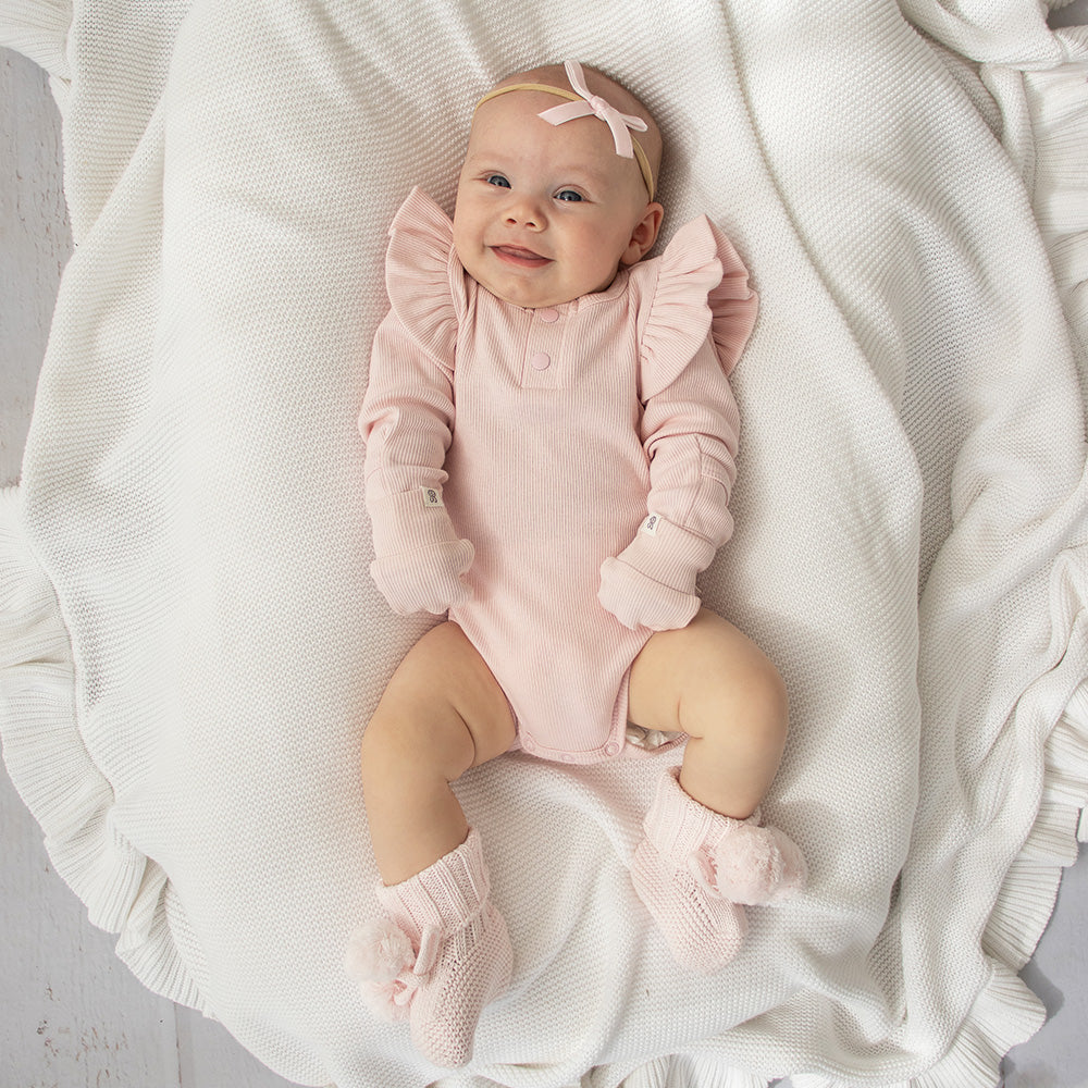 Baby Pink Organic Cotton Rib Mittens - View 3
