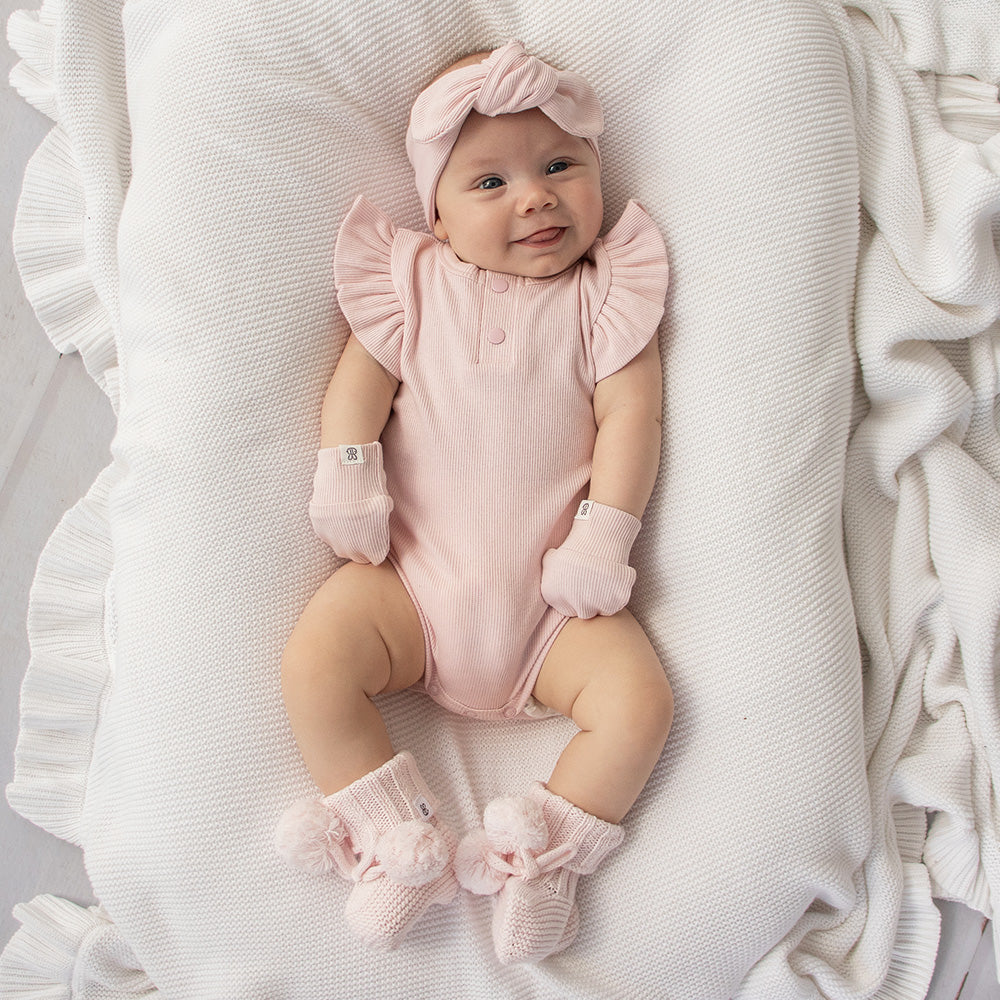 Baby Pink Organic Cotton Rib Mittens - View 4