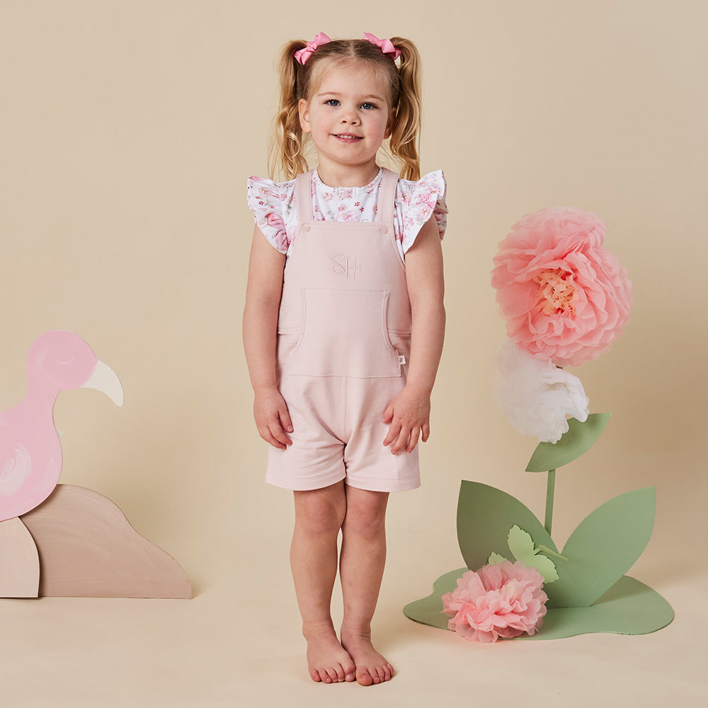Baby Pink Organic Joey Overall Shorts - View 10