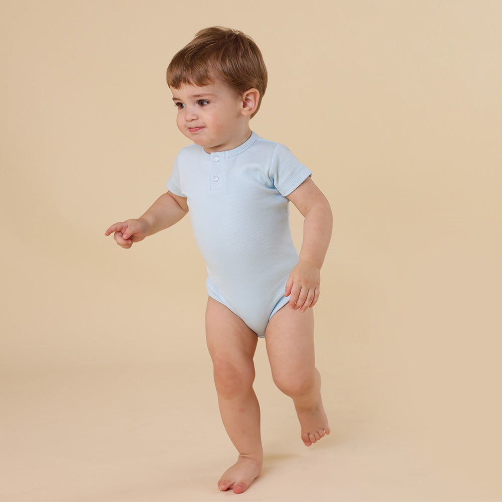 Baby Blue Short Sleeve Organic Bodysuit - View 9