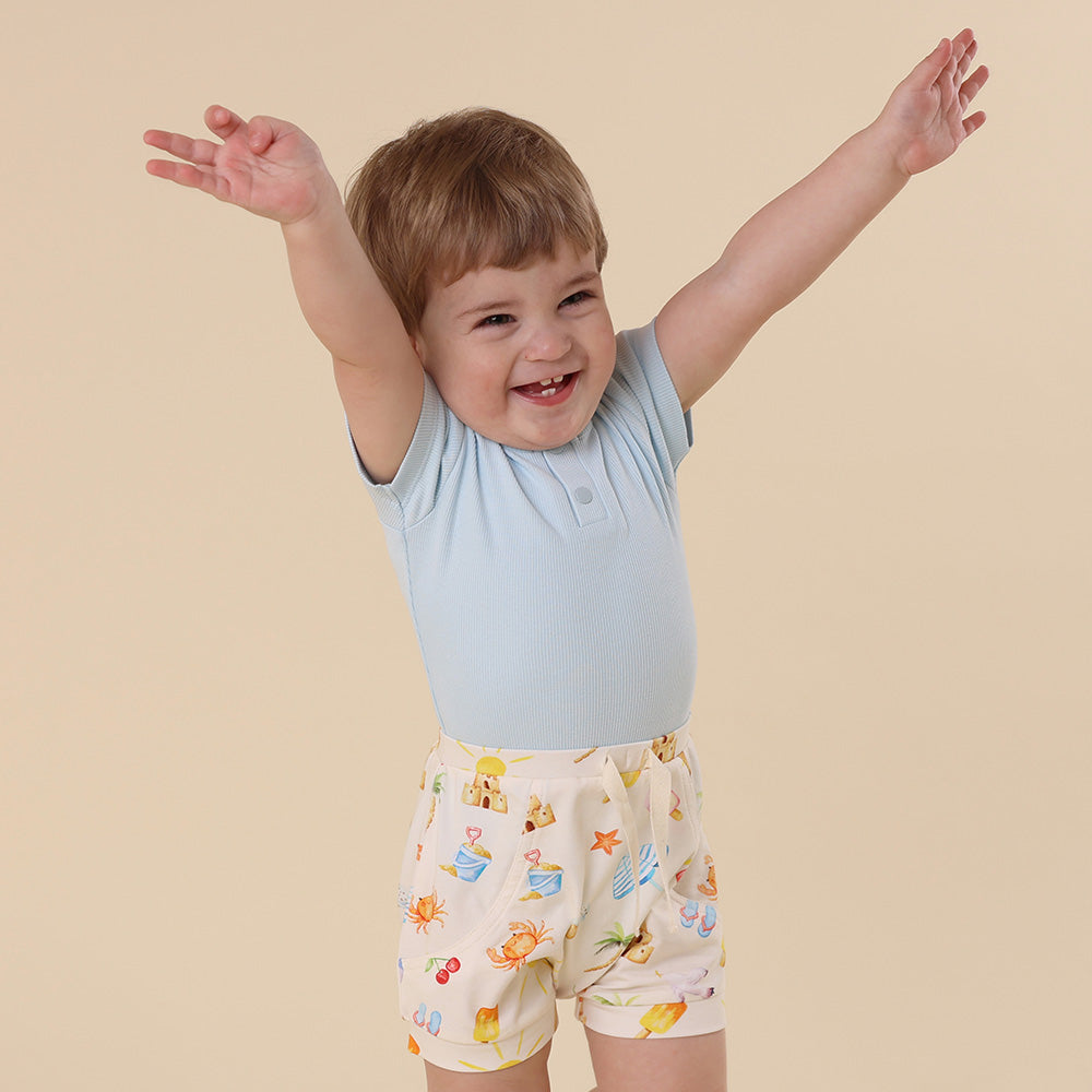 Baby Blue Short Sleeve Organic Bodysuit - View 4
