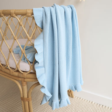 Baby Blue Ruffle Knit Organic Baby Blanket | Snuggle Hunny