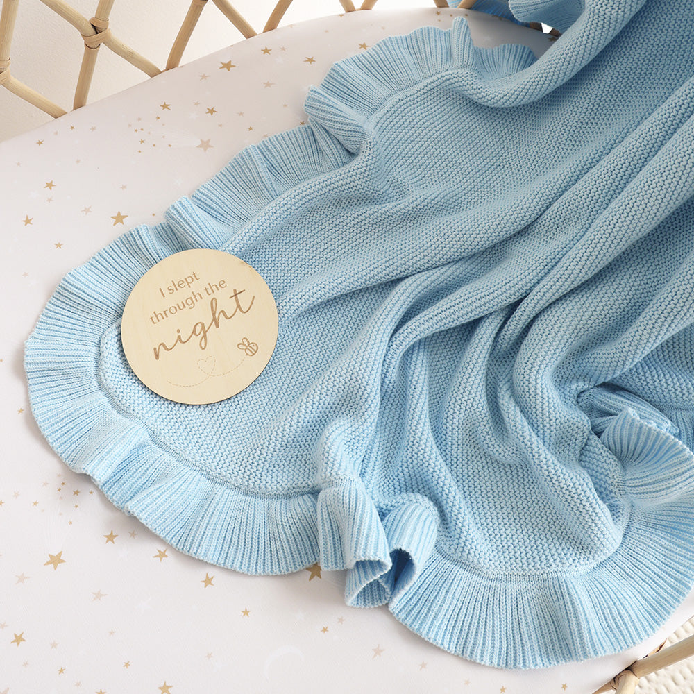 Baby Blue Ruffle Knit Organic Baby Blanket - View 5