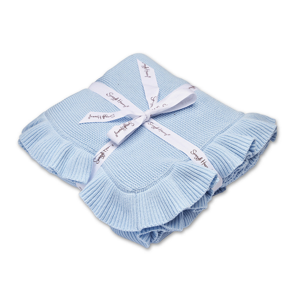 Baby Blue Ruffle Knit Organic Baby Blanket - View 2