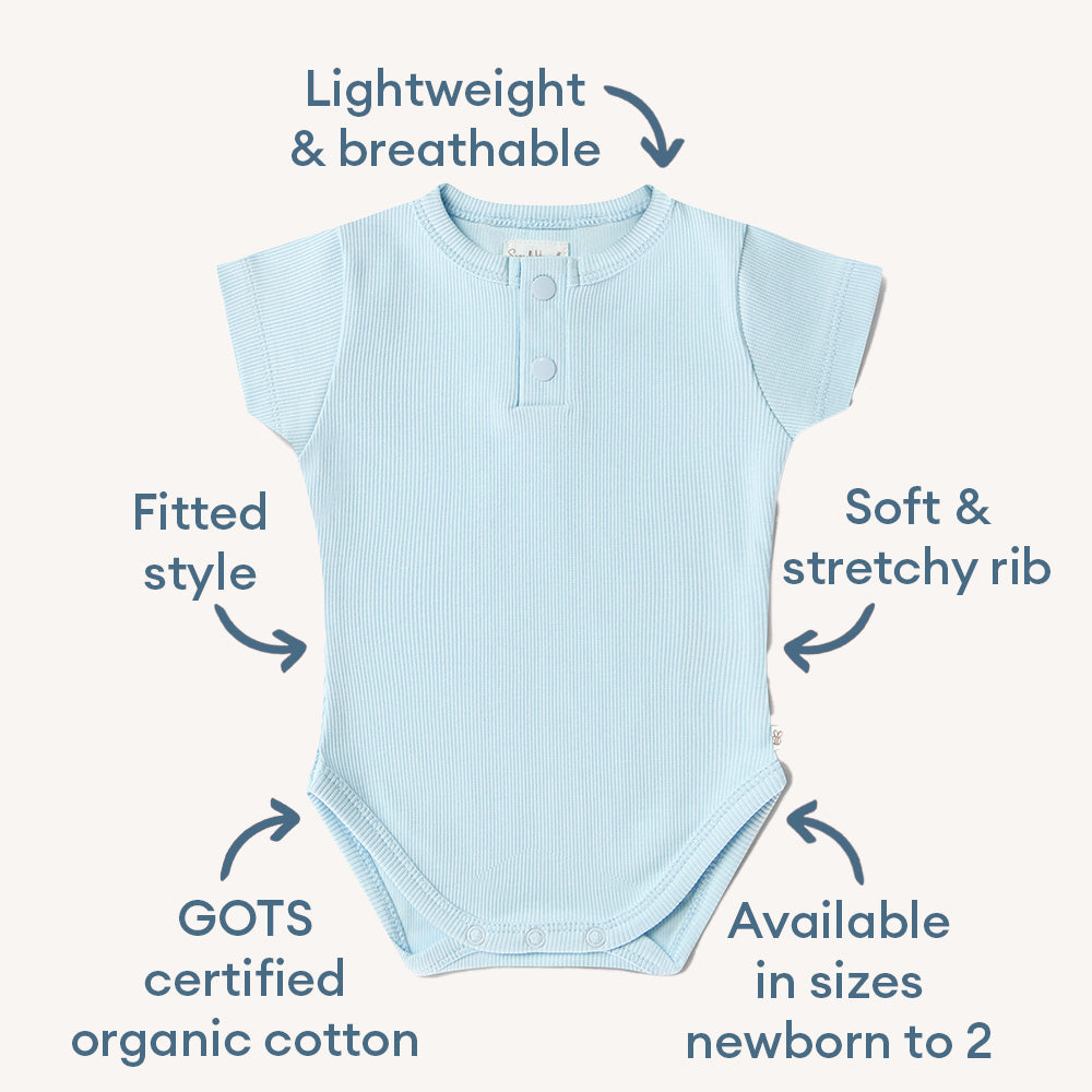 Baby Blue Short Sleeve Organic Bodysuit - View 7