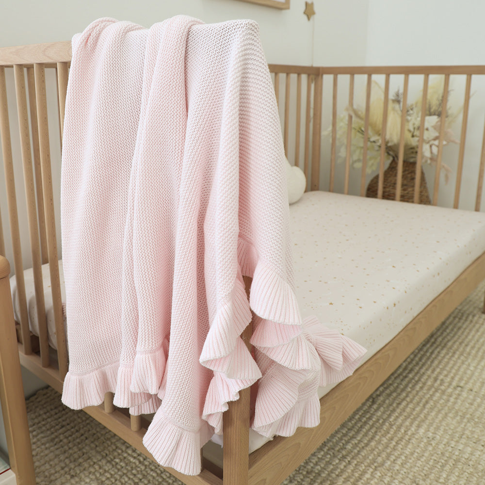 Blush Pink Ruffle Knit Organic Baby Blanket - View 1
