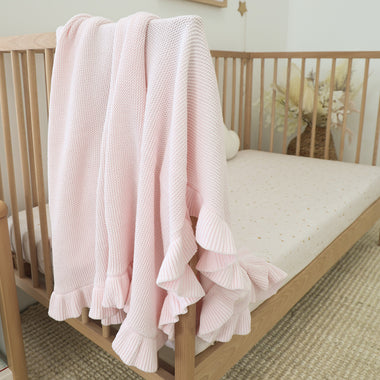 Blush Pink Ruffle Knit Organic Baby Blanket | Snuggle Hunny