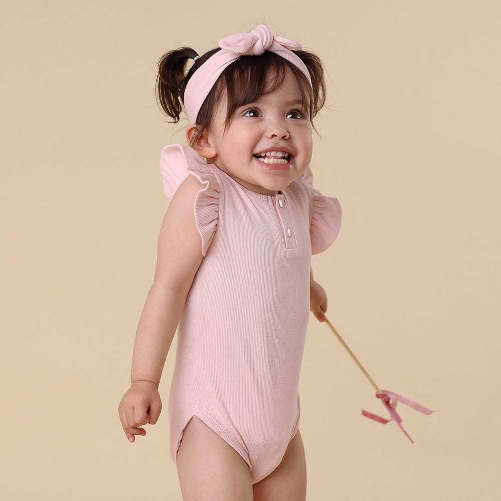 Baby Pink Short Sleeve Organic Bodysuit with Frill - View 4