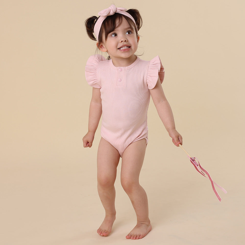 Baby Pink Short Sleeve Organic Bodysuit with Frill - View 8