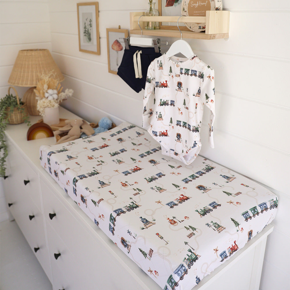 Trains Organic Bassinet Sheet / Change Pad Cover - View 3