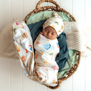Beach Fun Organic Jersey Wrap & Beanie Set | Snuggle Hunny