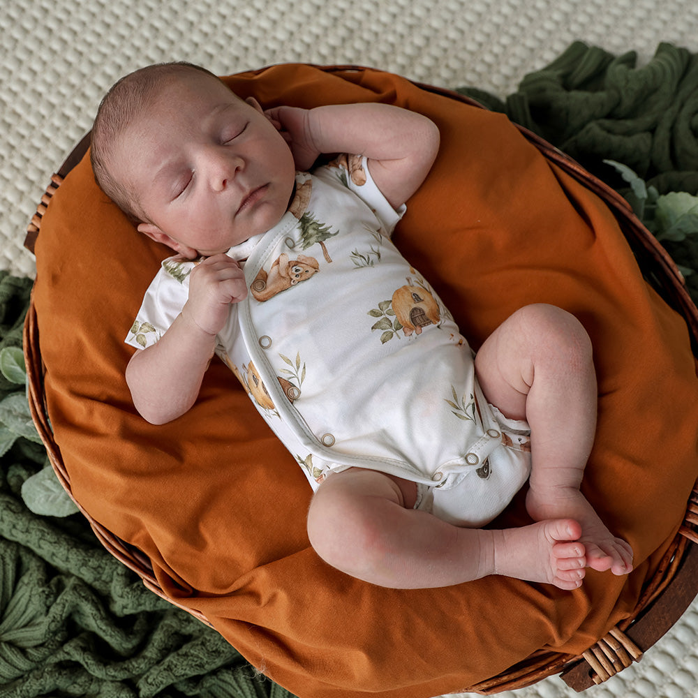 Bears Short Sleeve Organic Kimono Bodysuit - View 7