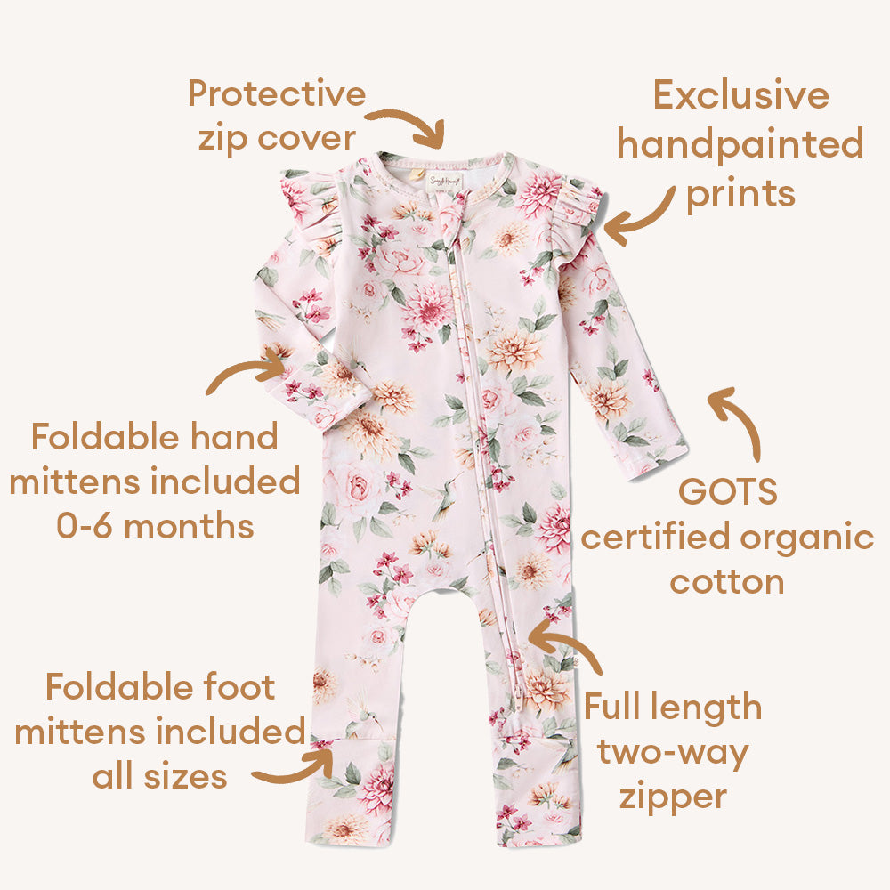 Birds & Blooms Organic Snugglesuit Convertible Romper with Frill - View 6