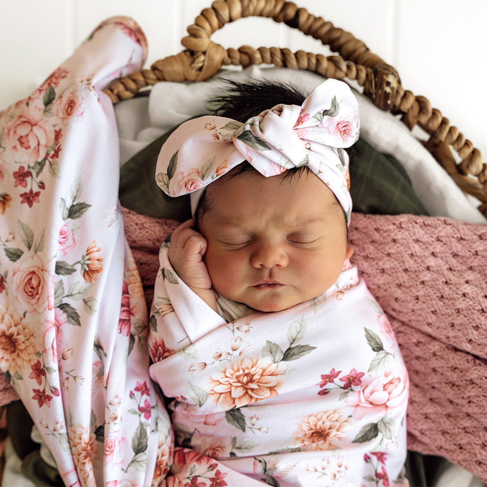 Birds & Blooms Organic Jersey Wrap & Topknot Set - View 3