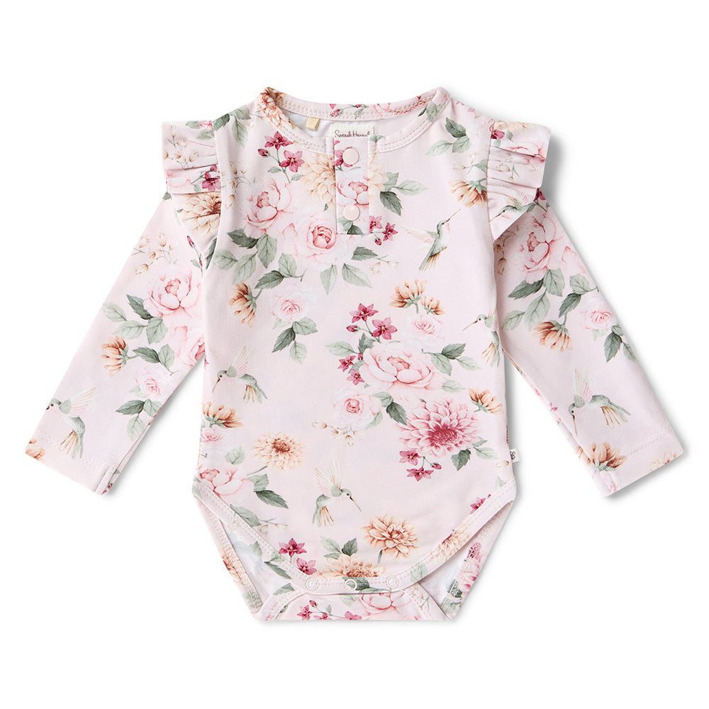 Birds & Blooms Long Sleeve Organic Bodysuit with Frill - View 2