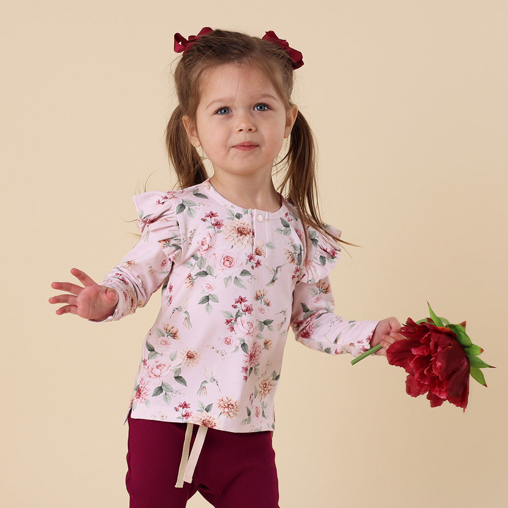 Birds & Blooms Organic Long Sleeve Top with Frill - View 5