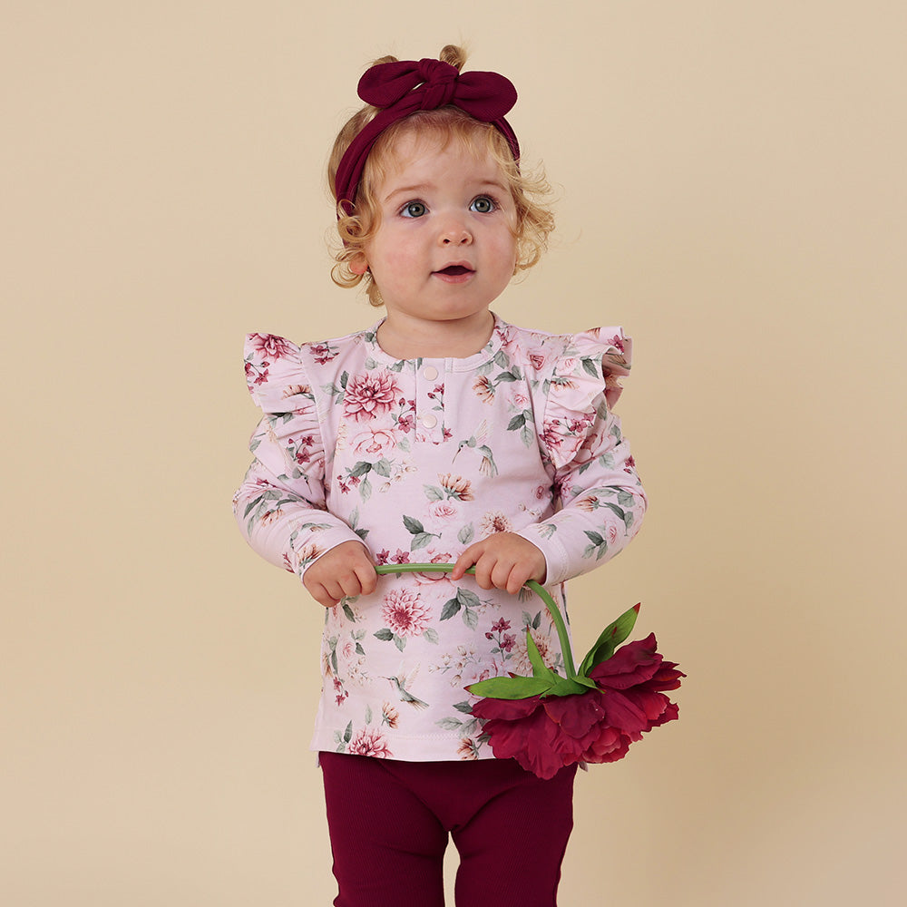 Birds & Blooms Organic Long Sleeve Top with Frill - View 15