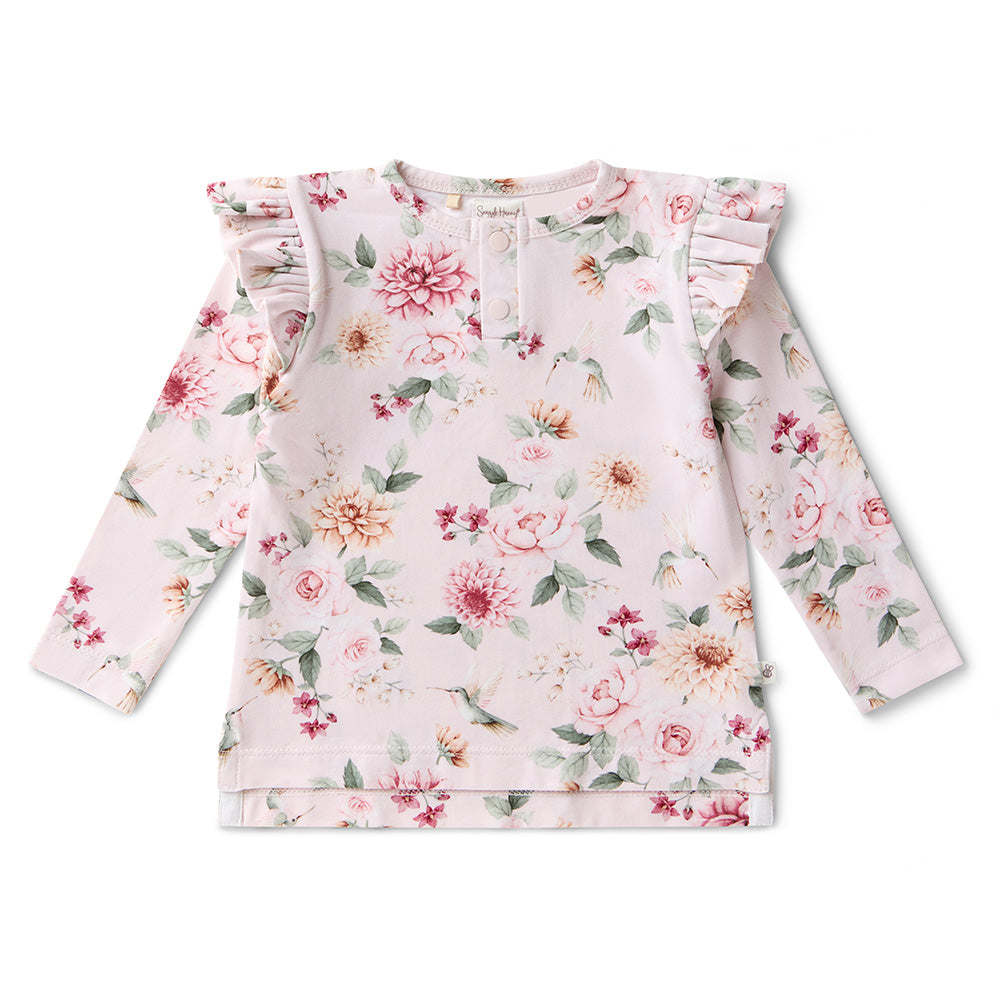 Birds & Blooms Organic Long Sleeve Top with Frill - View 2